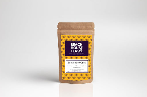 Beach House Teas Beekeeper Grey tea package on a white background